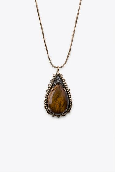 PACK OF 2 METAL NECKLACES WITH STONE - Golden by Zara - Image 2