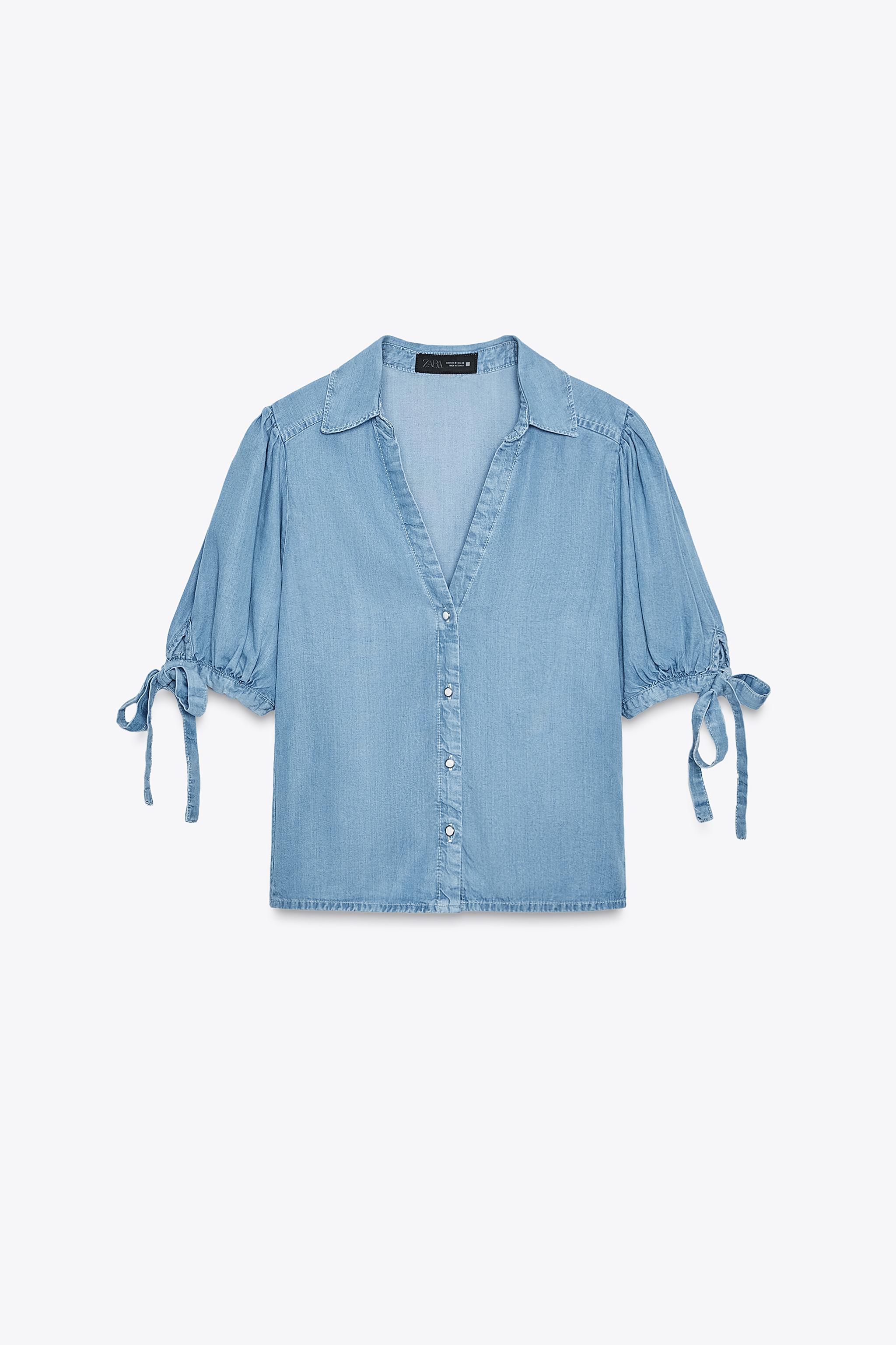 SHORT SLEEVE SHIRT WITH TIES - Light blue | ZARA Georgia