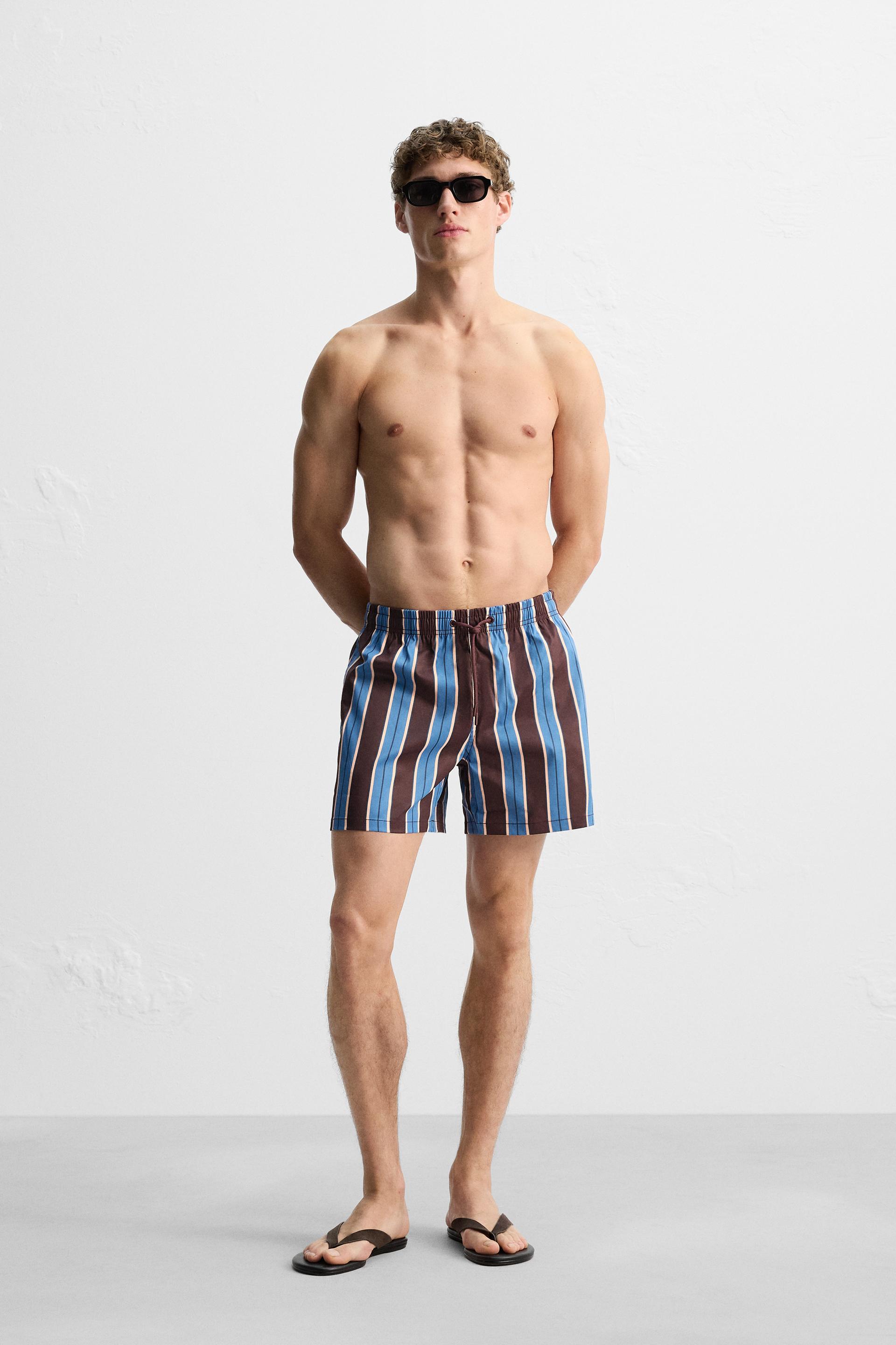 Striped Mid-Length Swimming Trunks