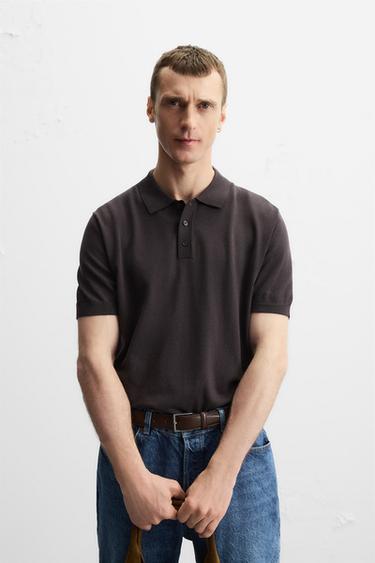 TRICOT POLO MET KATOEN EN LYOCELL - Chocoladebruin van Zara