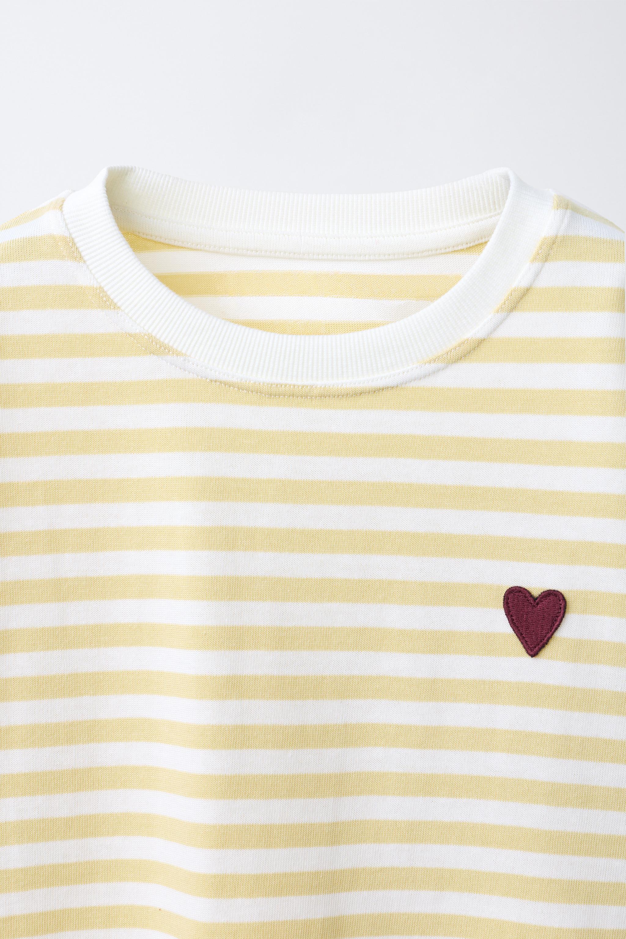 EMBROIDERED HEART STRIPED T-SHIRT