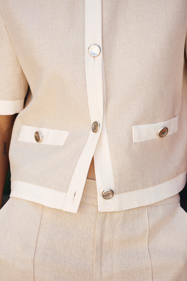 BLAZER MANCHES COURTES AVEC LIN - Beige clair de Zara - Image 3