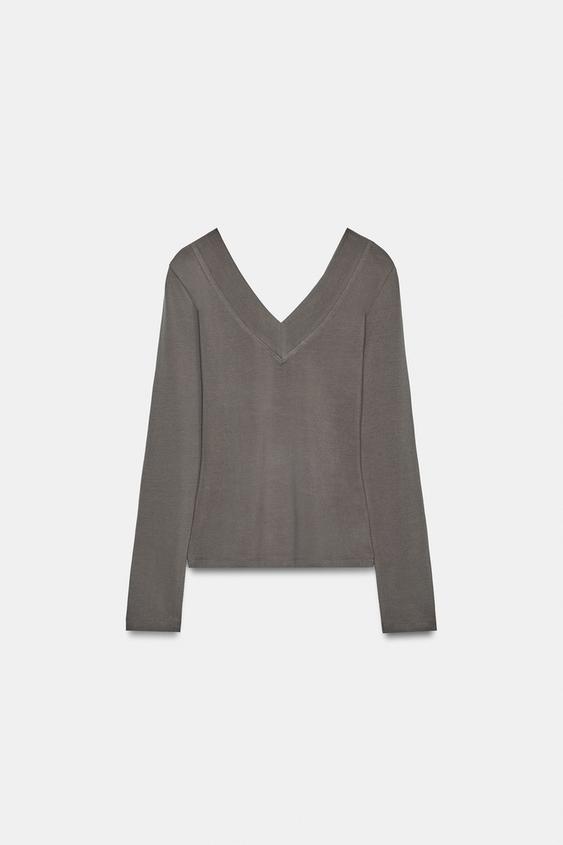 V-NECK T-SHIRT - Light grey by Zara - Image 0