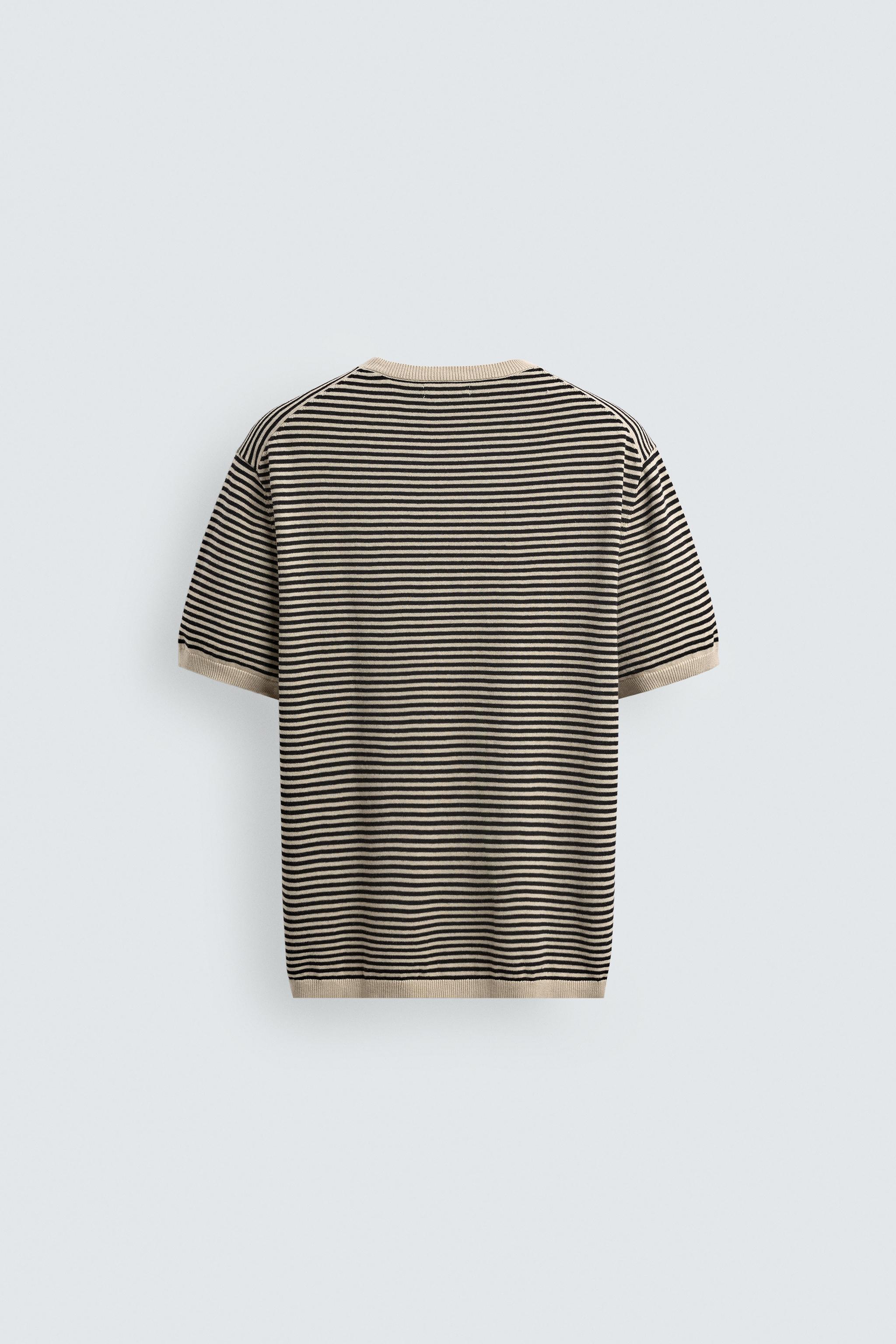 STRIPED COTTON LINEN KNIT T-SHIRT