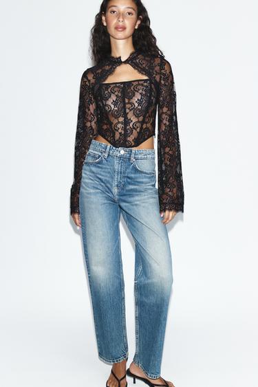 JEANS TRF WIDE LEG TIRO ALTO - Azul / Verde de Zara