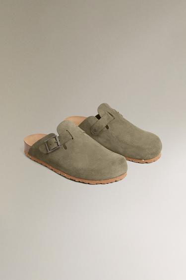 LEATHER CLOGS WITH BUCKLES - Green by Zara - Image 2
