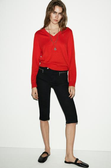 Z1975 MID-WAIST CAPRI JEANS WITH ZIPS - Black by Zara