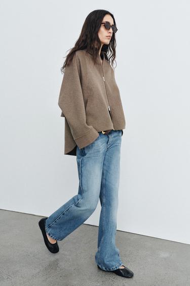 WOOL BLEND JACKET WITH ZIP ZW COLLECTION - Brown / Taupe by Zara