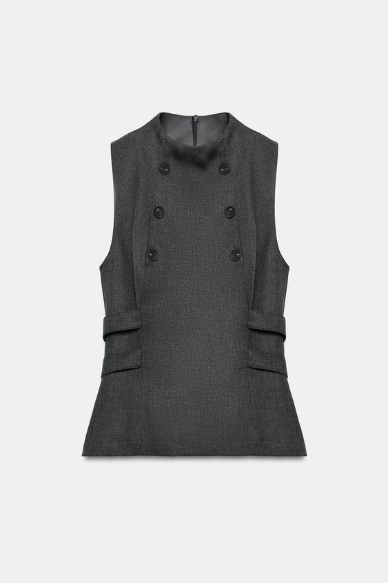 BUTTONED TOP - Charcoal by Zara - Image 0