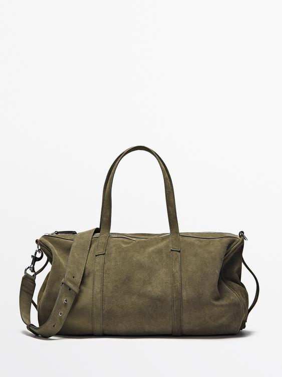 Suede leather travel bag