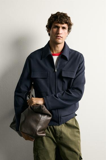 REGULAR FIT ZIP-UP OVERSHIRT - Navy blue by Zara