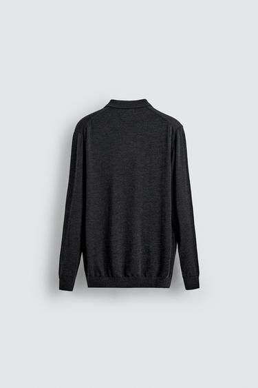 100% WOOL KNIT POLO SHIRT - Grey marl by Zara