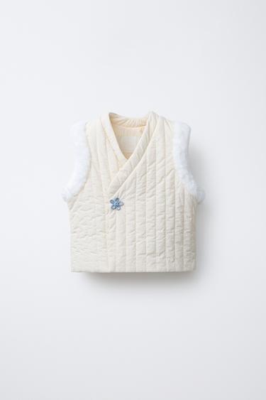 페이크 퍼 패딩 베스트 - Zara 크림
