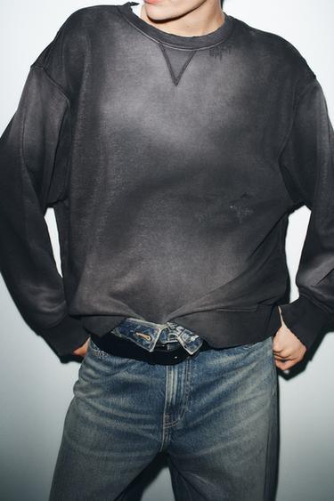 SWEAT EFFET DÉLAVÉ DÉCHIRURES - Noir de Zara - Image 1