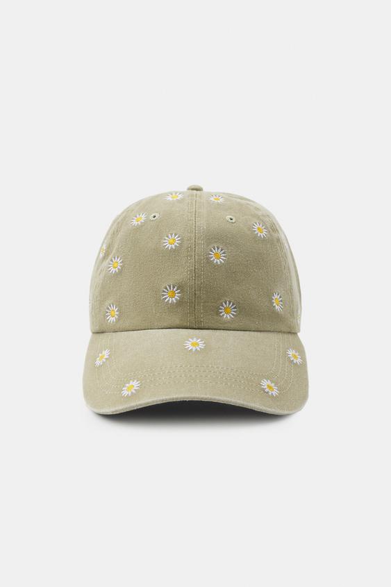 CASQUETTE EN SERGÉ FLEURS BRODÉES - Kaki de Zara - Image 2