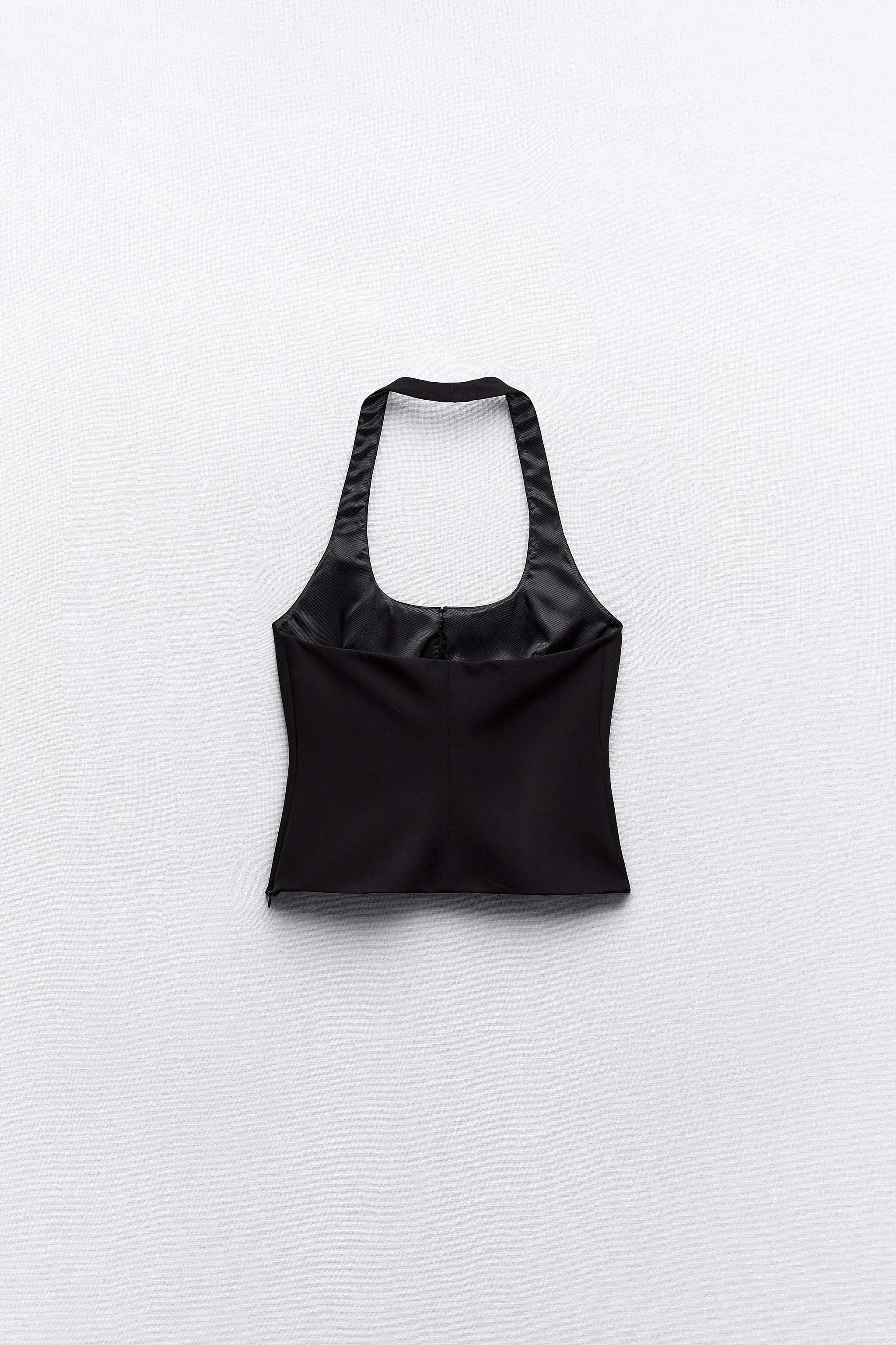 Zara Woman Black and White Halter Top, Tie Back, Size Medium