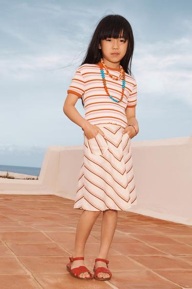 LIMITED EDITION 스트라이프 면 린넨 미디 스커트 - Zara 스트라이프