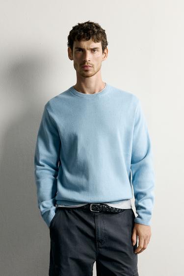 COTTON TEXTURE SWEATER — Sky blue 2