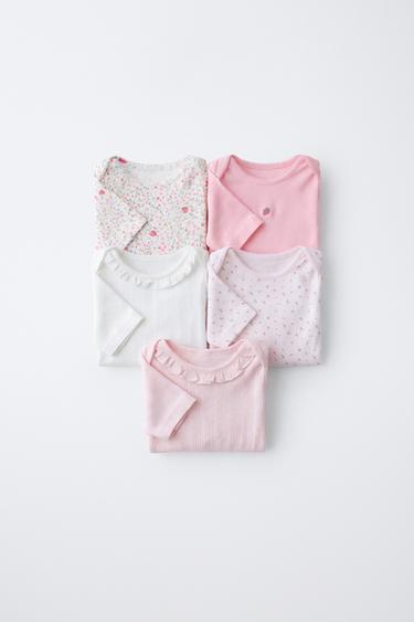 حزمة خمسة BODIES بأكمام قصيرة بطبعات الزهور والفراولة - وردي الخاص بـ Zara - صورة 0