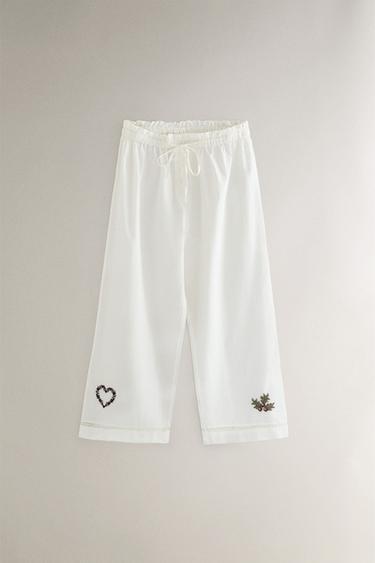 EMBROIDERED CHRISTMAS BOTTOMS - Ecru by Zara