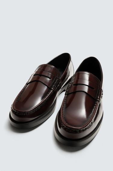 MOCASÍN PIEL ANTIFAZ - Rojo Burdeos de Zara