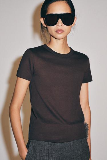 INTERLOCK SHORT SLEEVE T-SHIRT - Chocolate by Zara