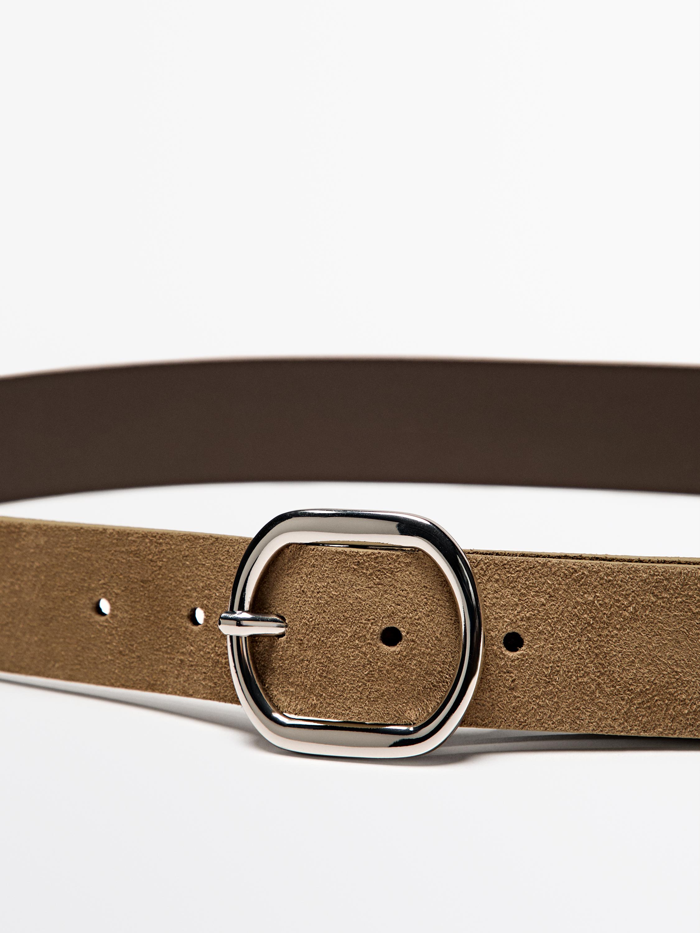 Split suede leather belt with oval buckle