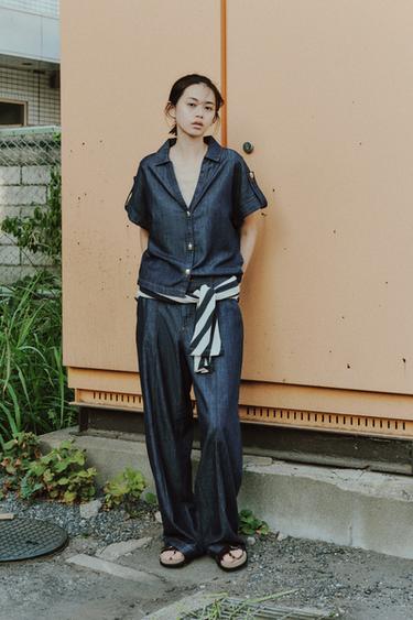 Z1975 ワイドレッグ プリーツ入りデニムパンツブルーZaraのZ1975 ワイドレッグ プリーツ入りデニムパンツ - ブルー 