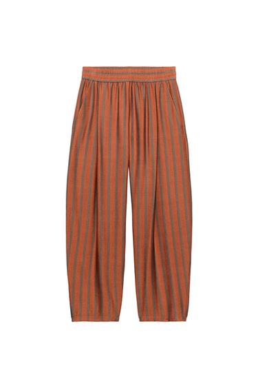 ELASTIC WAIST STRIPED TROUSERS - Burnt orange by Zara