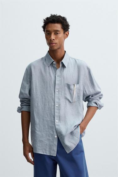 RELAXED FIT 100% LINEN SHIRT - Sky blue by Zara
