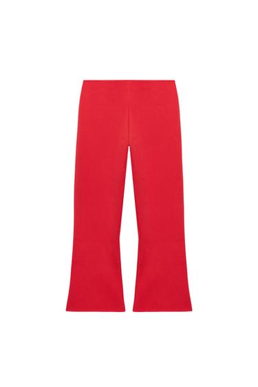 Zara FLARE KNIT PANTS - Coral red