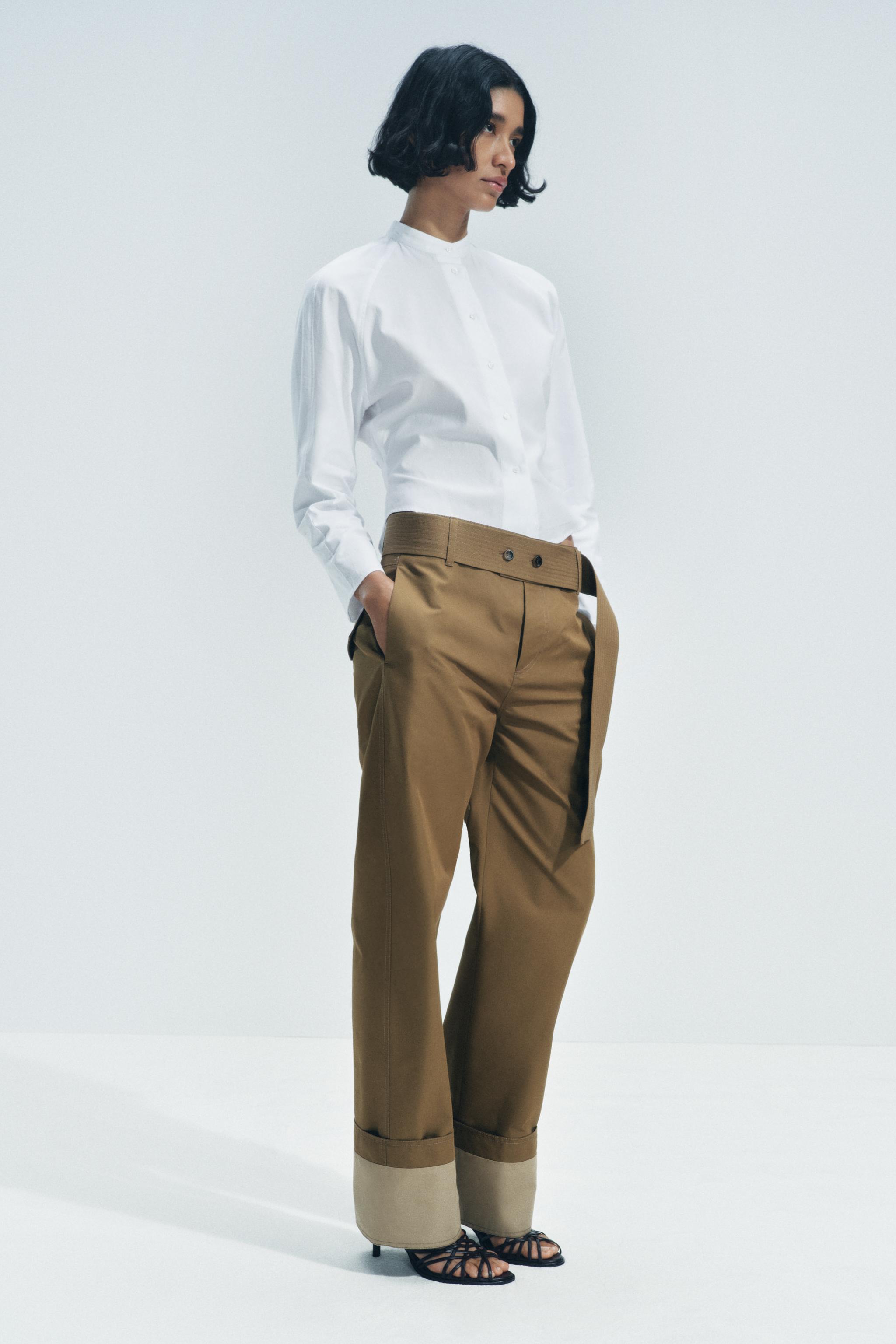 BELTED TWILL PANTS ZW COLLECTION Olive green ZARA United States