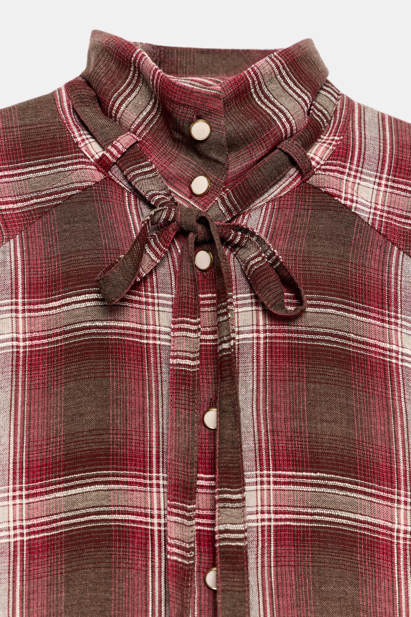 Женская блузка Zara Checked Bow, цвет: Разноцветный — фото 8