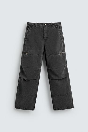 Zara 降落傘工裝褲 - 煤灰色