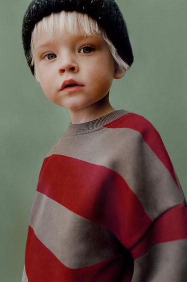 Zara STRIPED SWEATSHIRT - Maroon Grey