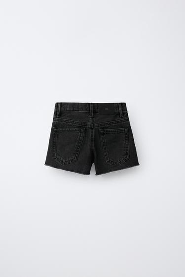 Zara STUDDED DENIM SHORTS - Black