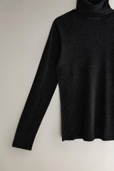 PULL COL MONTANT LAINE ET SOIE - Gris de Zara - Image 2