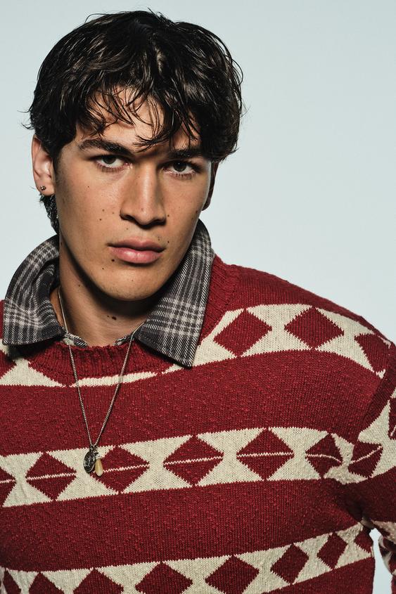 Zara GEOMETRIC JACQUARD RELAXED FIT SWEATER - Caramel - Image 0