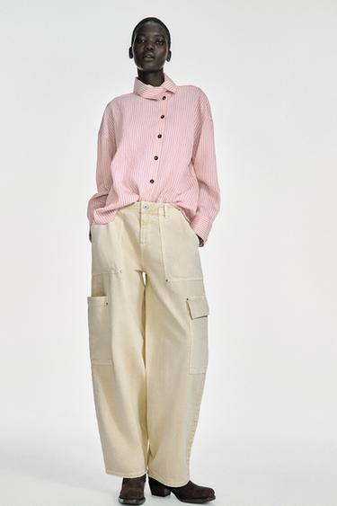 Z1975 MID-WAIST BARREL CARGO JEANS - Mid-ecru by Zara