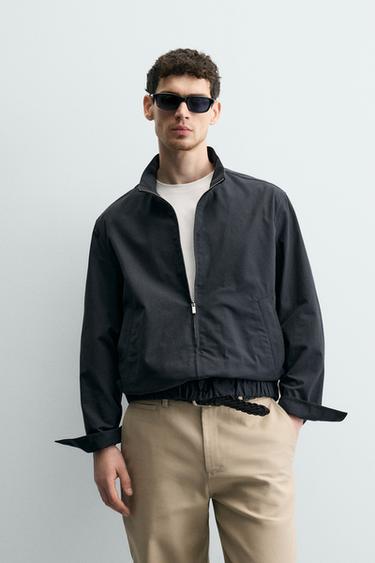 Zara PLAID REGULAR FIT BOMBER JACKET - Blue
