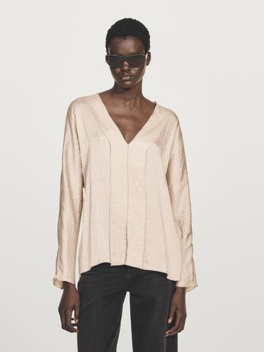 Zara Satin V-neck blouse - Biscuit