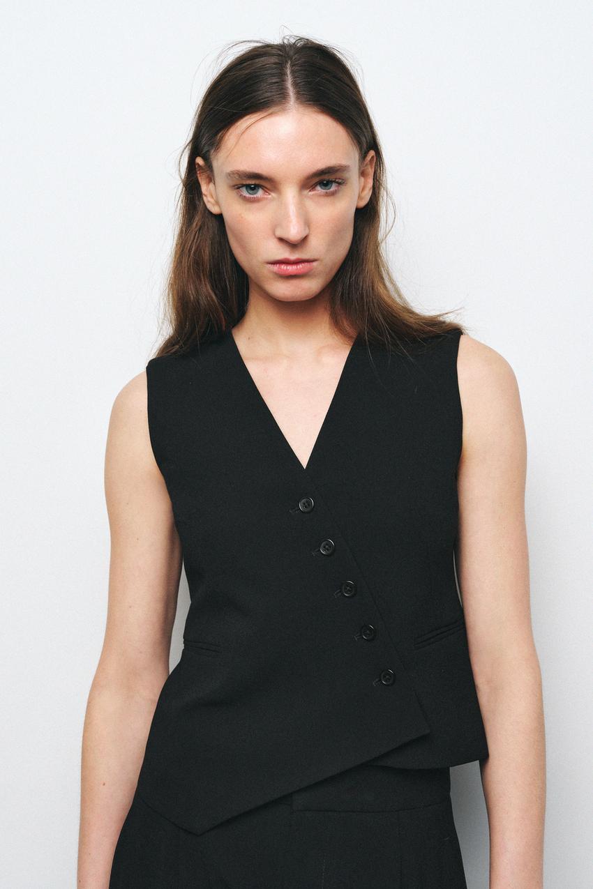 Zara ZW COLLECTION ASYMMETRIC VEST - Black - Image 1