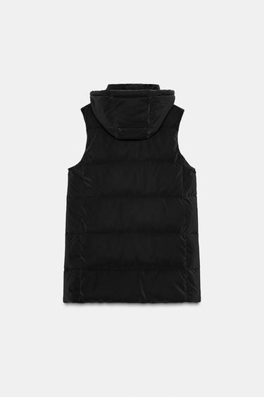 Zara LONG PADDED HOODED VEST - Black