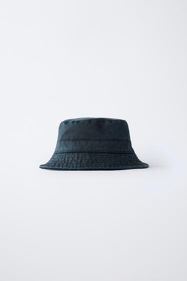 Zara REVERSIBLE WAXED BUCKET HAT - Blue - Image 0