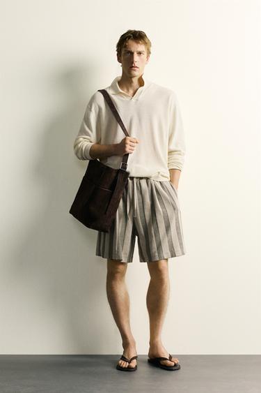 Zara STRIPED JACQUARD PLEATED SHORTS - Black / Brown - Image 0