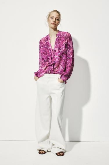 PRINTED SHIRT WITH RUFFLES - Pinks by Zara - Image 0