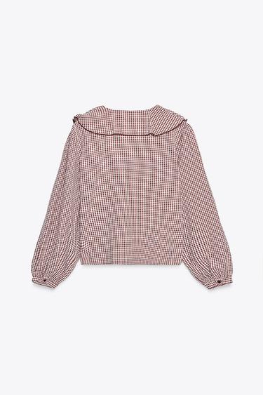 BLOUSE À CARREAUX VICHY ET VOLANTS - bordeaux/écru de Zara - Image 4