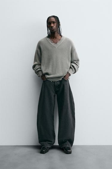 TEXTURED SWEATER WITH RIPS - Blue grey by Zara - Image 0