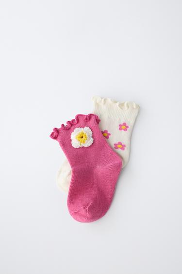 2-PACK OF FLORAL ANKLE SOCKS - Pink / White by Zara - Image 2