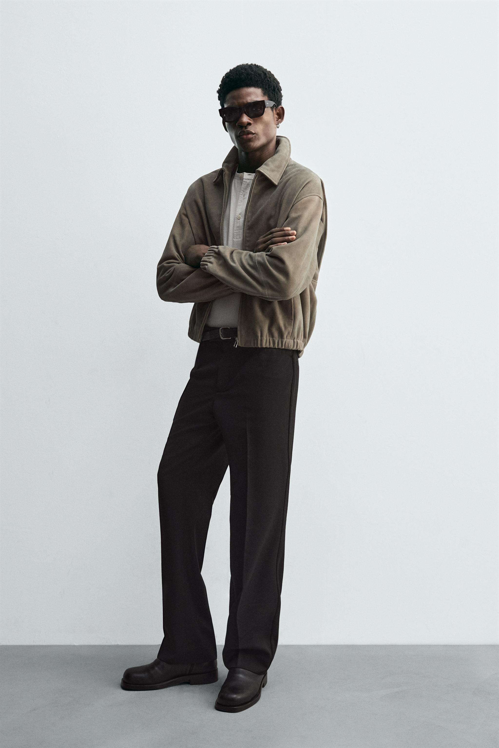 スエードレザー ボクシーフィット ジャケット - サンド | ZARA Japan